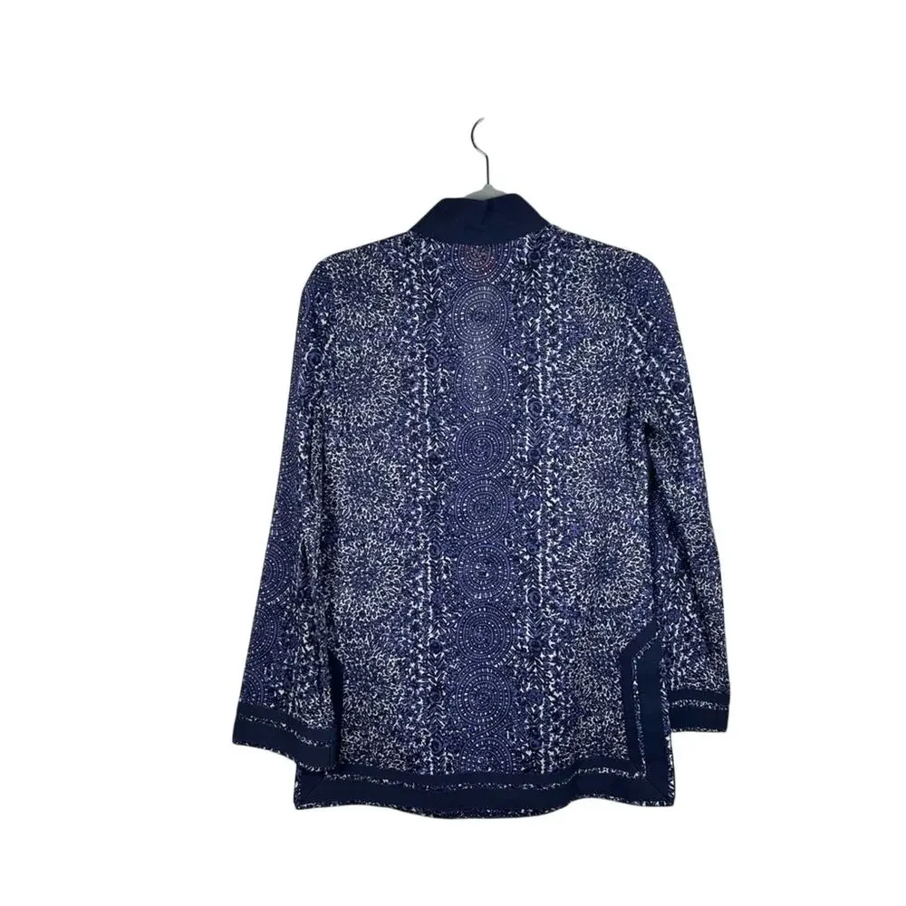 Tory Burch Blue White Print Cotton Tunic‎ Blouse Size 0 EUC Classic Resort Style